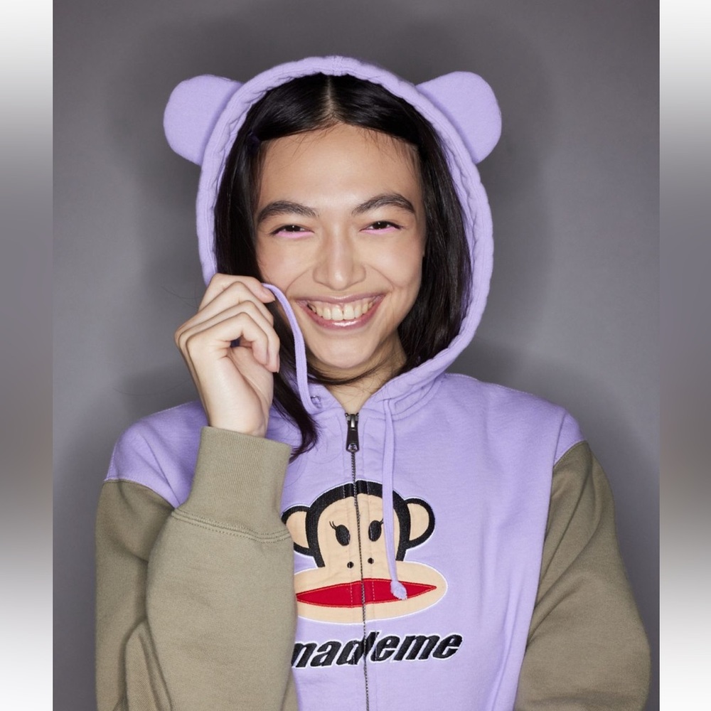 Paul Frank Mademe lilac embroidered emblem oversized zip up hoodie size small